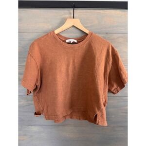 FRAME Tawny Brown Organic Pima Cotton Crop Tee Boxy Short Sleeve Top Medium